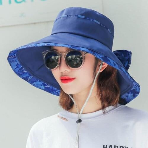 Bucket Hats For Women Spring Summer Hat Outdoor Sun Protection Fisherman Hat With Rope Foldable Panama Hat Ladies Floppy Sunhat