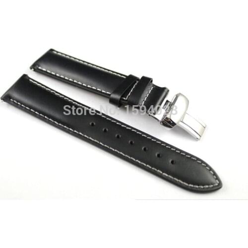 19mm (Buckle18mm) PRC200 T014410 T461 T41 High Quality Silver Butterfly Buckle + Black Genuine Leather Watch Bands Strap