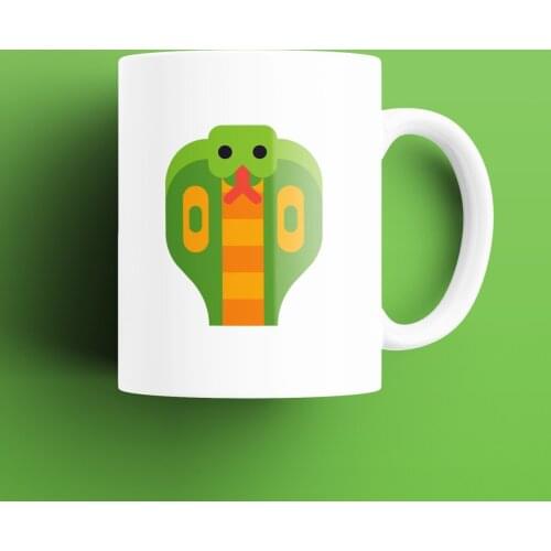 Snake Patterned, Printed White Mug Cup, Porcelain Raw Material, Handle, Gift Product, quality Mug and Printing