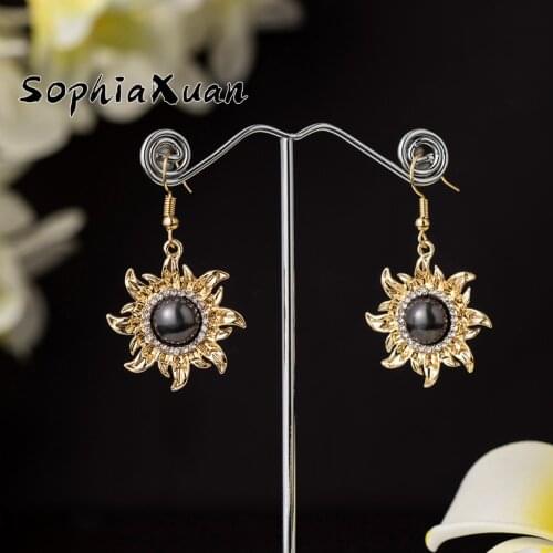 SophiaXuan Hawaiian Trendy Drop Earring New Design Black Enamel Pearl Jewelry Hangling Earrings Ornament Wholesale for Women