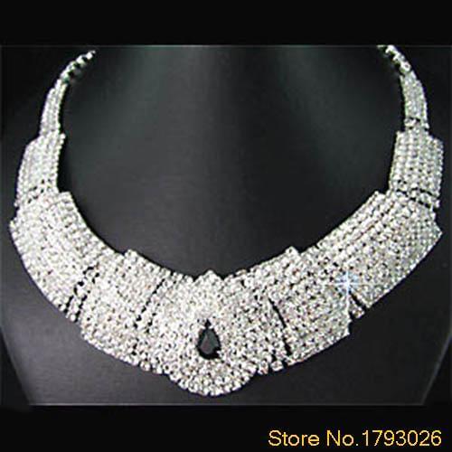 Bridal Black Diamante Crystal Elegant Necklace Earrings Jewelry Set for Wedding Party 4TGQ