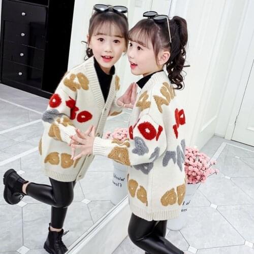 2020 Girl Baby Cartoon Printed Sweater Cardigan Coat Girls Kids Sweaters Jacket Children winter Coats Clothes
