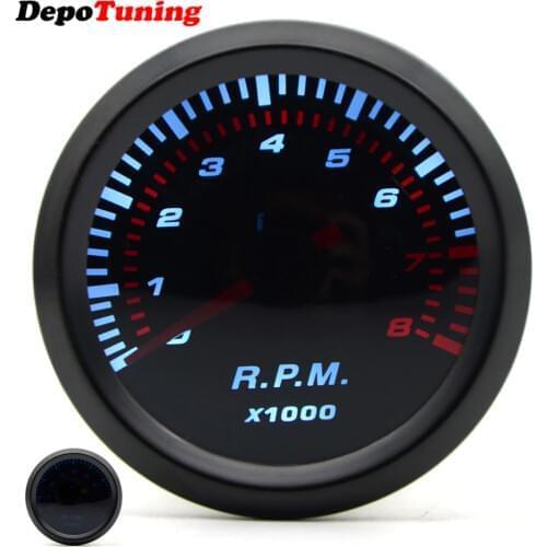 DepoTuning 2'' 52mm Universal Smoke Lens Auto Tachometer White LED 0-8000 RPM Gauge Car Meter