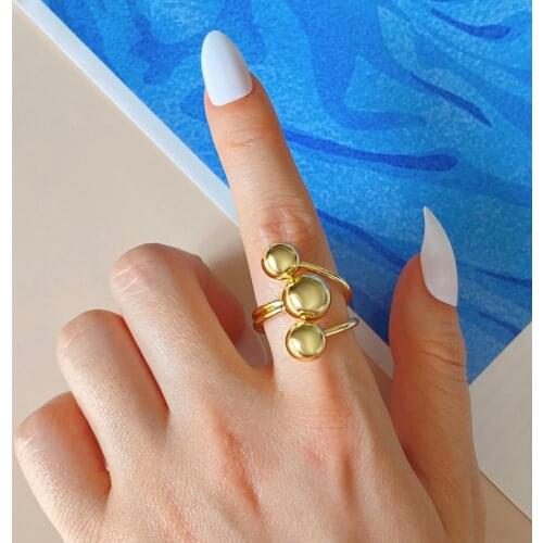 VKME Vintage Gold Ball Open Rings For Women Girls Punk Unusually Luxury Bohemian Geometric Adjustable Trendy Ring 2021 Jewelry