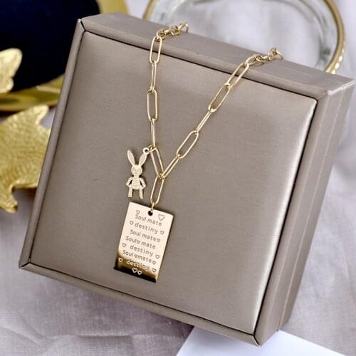 YUN RUO Love Letter Rabbit Pendant Necklace Yellow Gold Color 316 L Titanium Steel Jewelry Woman Gift Never Fade Hypoallergenic