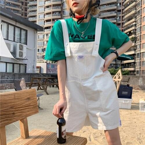 2021 Casual Playsuit Short Style Jumpsuit for Female Cotton Shorts Summer Candy Color Overalls Jeans Romper