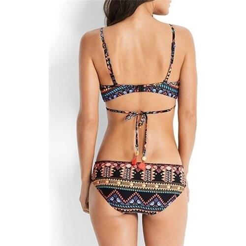 Women Split Swimsuit Female Printed Bathing Suit Halter Lace Up Bikini Summer Beach Wear Ladies Sexy Mature Bikini Set