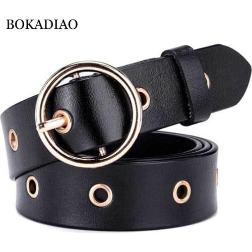 BOKADIAO Hot womens genuine leather belt Punk luxury brand designer belts for women high quality casual female jeans belt Black