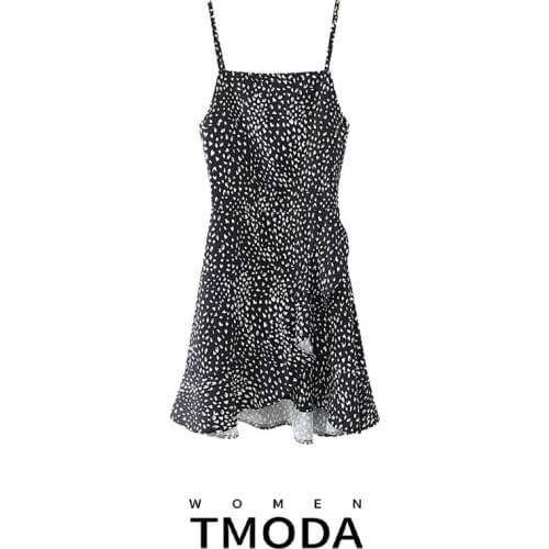 TMODA804 New 2021 Women Spaghatti Strap Printing Sling Midi Strap dress with ruffled hem Femme Chic Beach Style Party Vestido