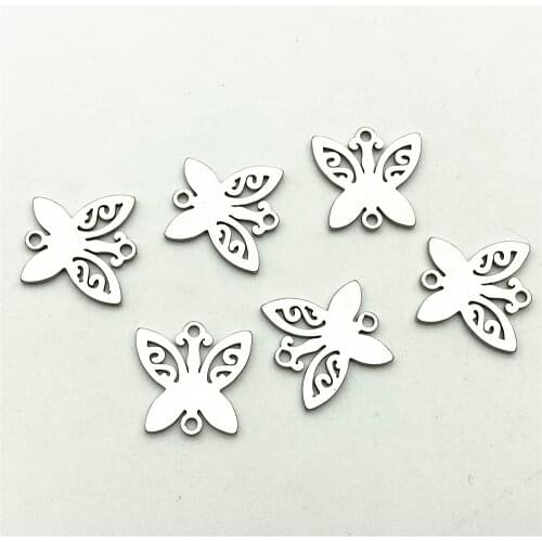 10PCS Butterfly Charm Good Metal Stainstell STEEL Made Flying Butterfly Pattern Wish Necklace Pendant Diy Jewelry Make Findings