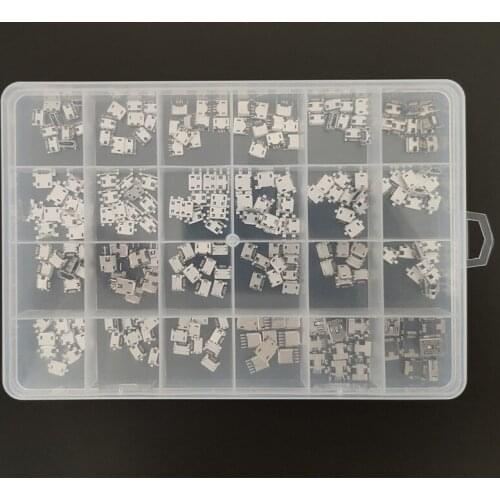 240 Pcs/box 24 Models Micro USB Box MINI Android Mobile Phone Charging Accessories Connector Socket Jack MP3/4/5
