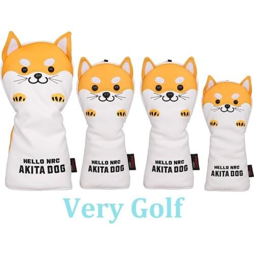 4pcs/set Yellow Akita Dog Golf Club Driver Fairway Wood Hybrid Head Covers 1 3 5 UT Covers