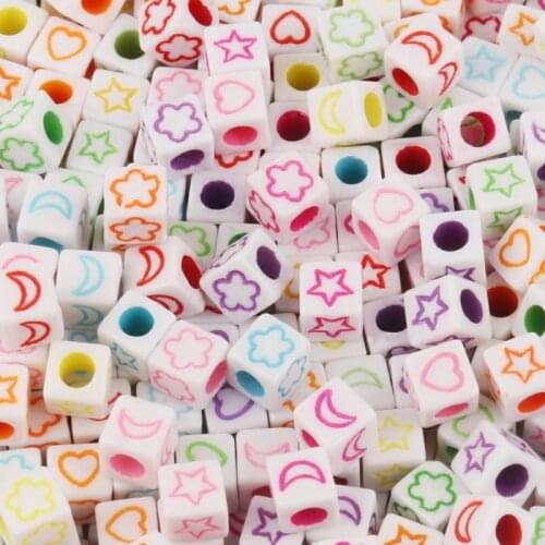 6mm Mixed Color Square Acrylic Beads Moon Star Flower Heart Cube Loose Spacer Beads For Jewelry Making Diy Bracelets Accessories