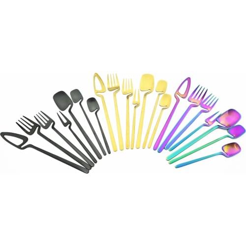 7Pcs Colorful Cutlery Set Knife Dessert Fork Fruit Fork Long Spoon Dinnerware 304 Stainless Steel Tableware Set Kitchen Flatware