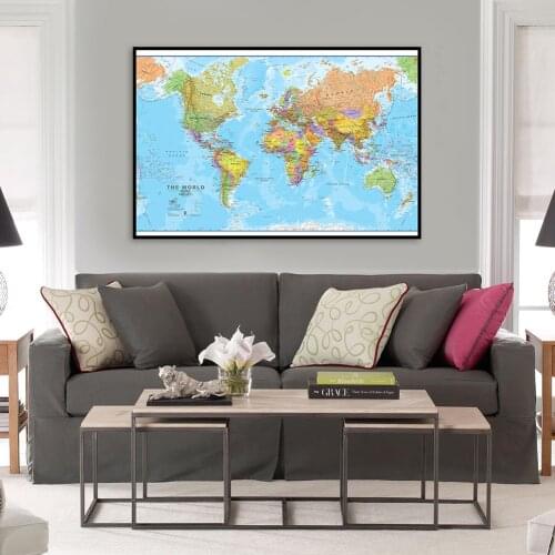 75*50cm The Regular World Map with Details Canvas Painting Wall Art Poster School Supplies Living Room Home Decoration