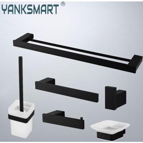 YANKSMART accessories for bathroom black matte hook up,Toilet brush ,Cup holder,towel rack bathroom zinc alloy