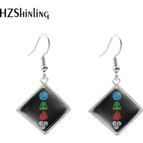 Avatar The Last Airbender Kingdom Water Earth Printing Rhombus Earrings Mature Women Earrings Stainless Steel Earrings
