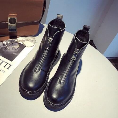 Genuine Leather Martin Boots Women Front Zip Winter Shoes Womens New Cotton Padded Ankle Boots 2021 Winter Boots Women Boots