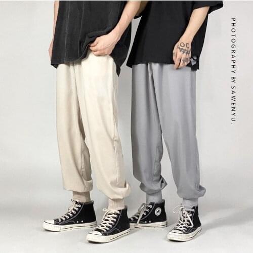 BALDAUREN Summer New Style Mens Nine-Point Beam Foot Casual Pants Ice Silk Thin Section Breathable Sports Pants