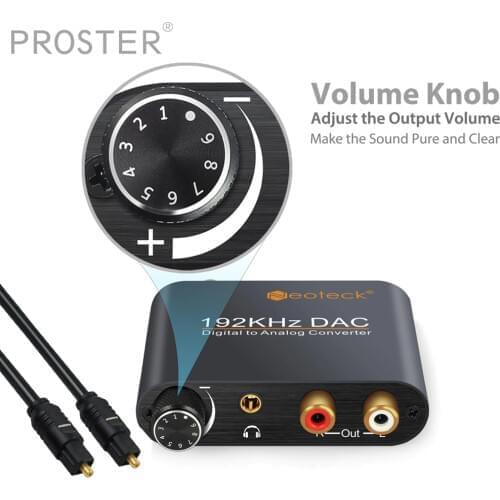PROZOR Volume Control DAC Digital to Analog Audio Converter RCA R/L 3.5mm Jack Digital Coaxial or Toslink interface to RCA