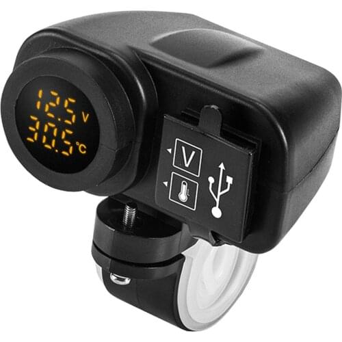Digital Display Motorcycle Dual USB Charger Voltmeter Thermometer for Cell Phone