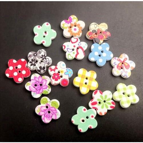 100Pcs Printing Plum Shape Wooden Buttons DIY Clothing Bag Sewing Decorations DIY Apparel Sewin Fabric-DIY