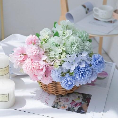 Hydrangea Carnation Chrysanthemum Ball Wedding Simulation Bouquet Artificial Handmade Silk Flower Arrangement navidad