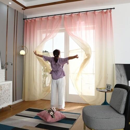 Gradient Tulle Window Curtains for Living Room Bedroom Kitchen pink yellow blue color Sheer Fabric Drapes Home Decoration