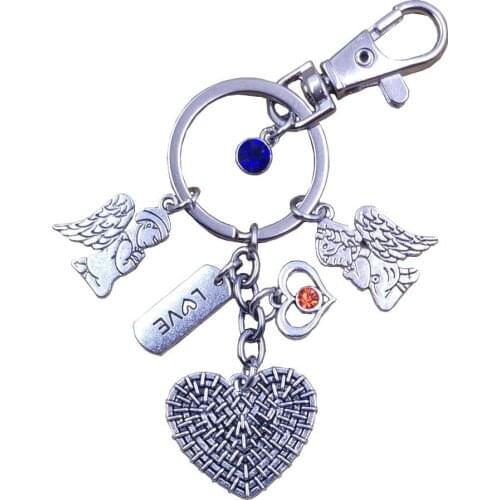 Engraved Love Lettered Word Heart Charm Angel Romantic Couple Keychain Key Ring Birthday Valentines Day Lover Gift BR001-032