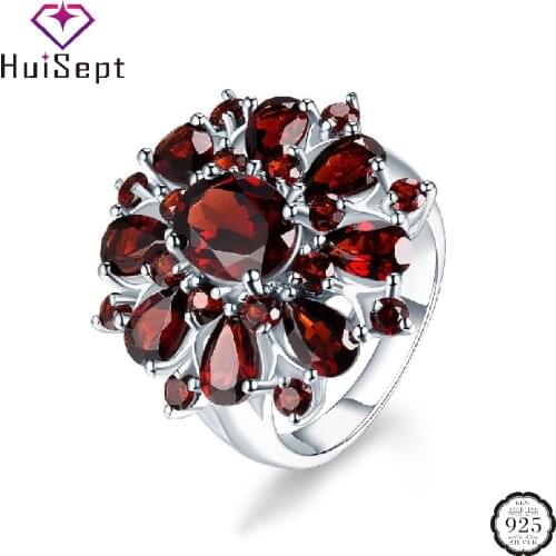 HuiSept Classic 925 Silver Ring Ruby Gemstones Flower Shape Jewelry Female Rings Wedding Promise Party Gifts Ornaments Wholesale