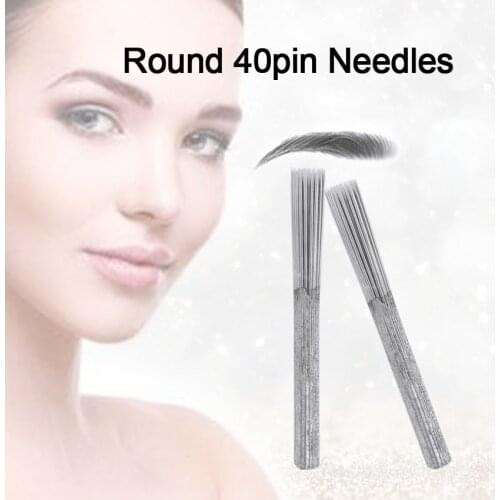 Microblading Needles 30Pcs 40Pin Round Tattoo Blades Sterilized Eyebrow Permanent Makeup Beauty Shading for Tattoo Manual Pen