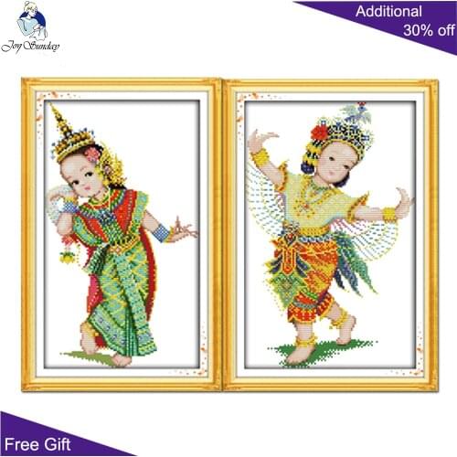 Joy Sunday R374(1)(2) 14CT 11CT Counted and Stamped Thailand Dance Cross Stitch Kits Home Decoration