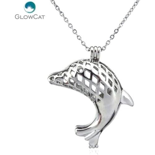K106 Silver Tone Lovely Dolphin Cage Diffuser Locket Necklace Aromatherapy Steel 16" Aroma Essential Oil Diffuser Locket