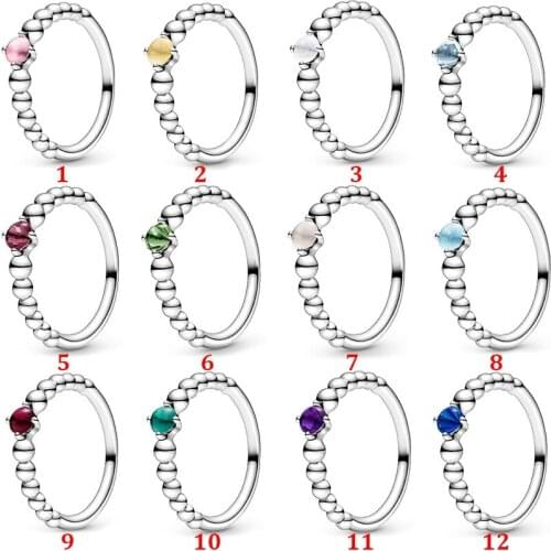 Solid 925 Sterling Silver Birthday Blooms Ring March December Stone Stackable Bubble Ring Crystal Jewelry 2020