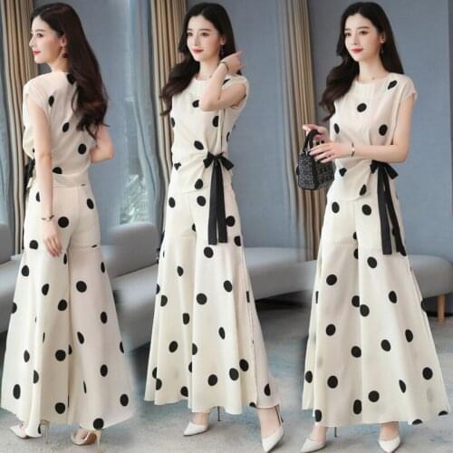Womens Chiffon Wide Leg Pants Skirt Suit Polka Dot For Women Sport 2021 Summer Top New Foreign Fashion Two Piece Clothing Set