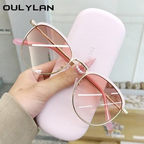 Oulylan Round Sunglasses Women Men Half Frame Metal Sun Glasses Vintage Pink Sunglass Female UV400 Goggles Trends Colored