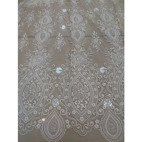 Beaded embroidered Nigerian fabric super quality french lace fabric latest ZH-112927 wedding tulle lace fabric