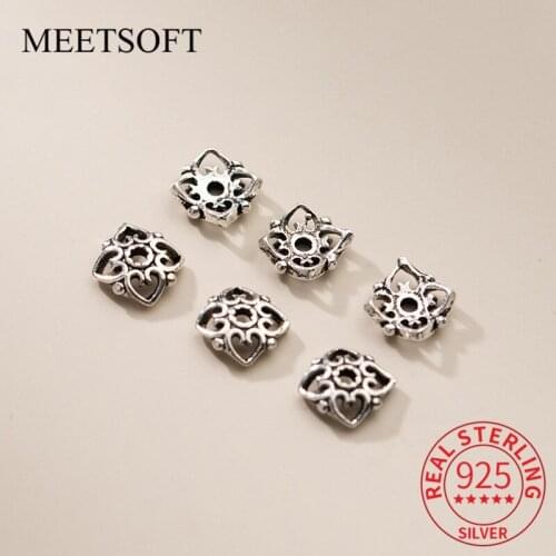 MEETSOFT S925 Sterling Silver 5pcs/lot Flower hollow bead caps Charms of DIY Handmade Jewelry drop shipping wholesale Accessory