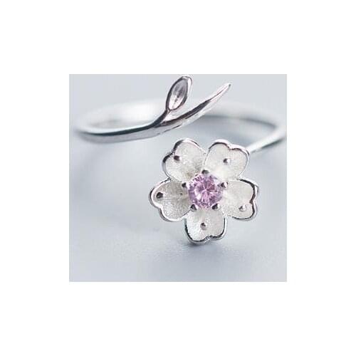 Trendy Simple Crystal Cheery Flower Rings For Women Lover Engagement Wedding Open Finger Rings Punk Jewelry