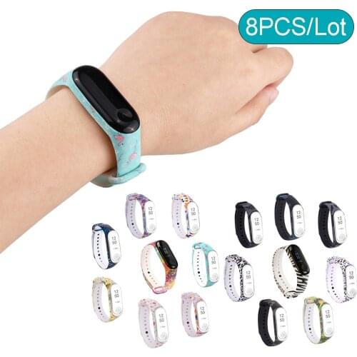 Gosear 8PCS Fashion Watermark Pattern Replacement Wristband Wrist Strap for Xiaomi Mi Band 3 4 Mi3 Mi4 Watchband Accessories