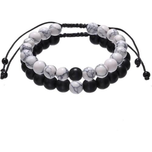 Bracelet Mens 2 Piece Sets Bead Bangles Natural Stone Beaded Couple Accessories Men Adjustable Stretch Jewelry Goth Bracelets