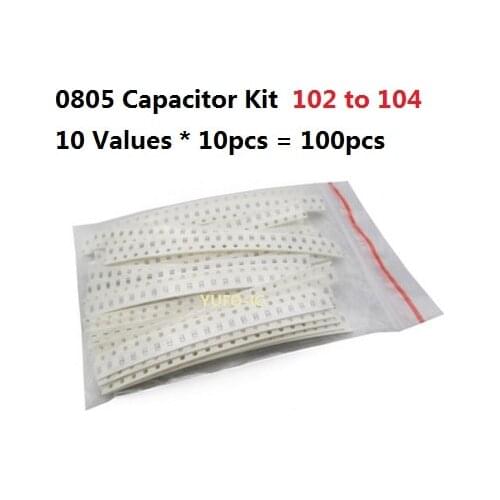 10 Values * 10pcs=100pcs SMD 0805 Capacitor kit 102-104 Assorted kit set 472 103 223 443 473 0.1uf 1000pf pack