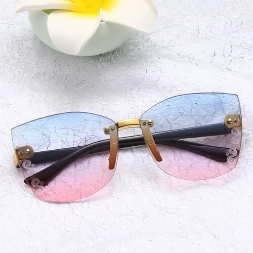 2020 New Stylish Rimless Children Cat Eye Sunglasses Fashion Kid Square Pink Gradient Sun Glasses Boy Girl Goggle UV400 Eyewear