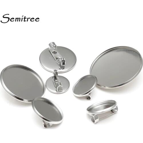 Semitree 10pcs Stainless Steel Brooches Base Blank Tray Cabochon Cameo Settings DIY Jewelry Accessories Handmade Supplies 12mm