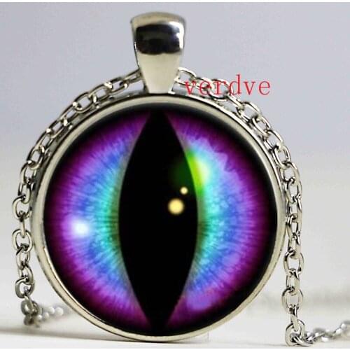 Blue and Purple Dragons Eye Cabochon Glass Necklace Men Woman Jewelry