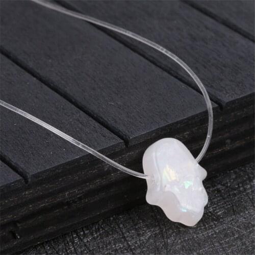 Arabic Blue Hamsa Hand Opal Pendant Fatima Hand Necklace Women Transparent Chain Choker Necklace Jewelry Collier Femme Bijoux