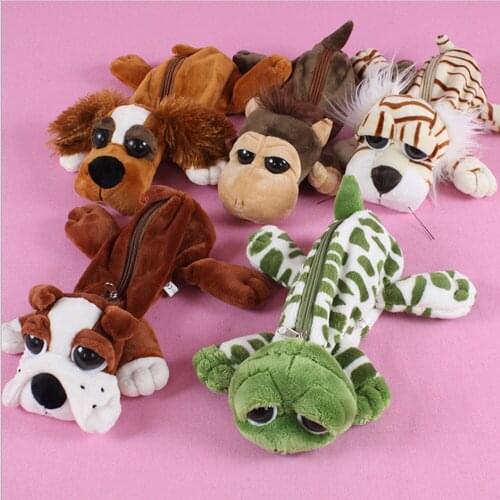 Plush Turtle Dog Tiger Holder Bags Animal Case Stationery Tortoise Pouch Storage Comestic School Supplies Gifts for Kids