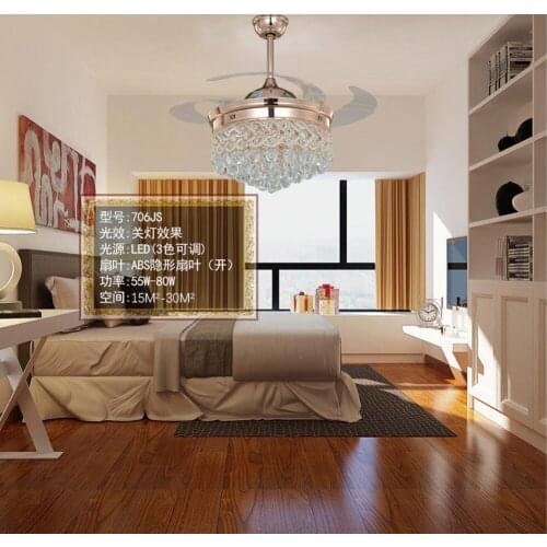 Ceiling Fan 110-220V 42inch LED light Chrome Crystal Ceiling fan Light Living Room restaurant Remote Control home Lamp