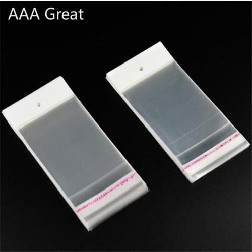 100Pcs/Lot Clear Self Adhesive Seal Plastic Storage Bag OPP Pouches Pack Bags Retail Packaging Package Bag Hang Hole White Head