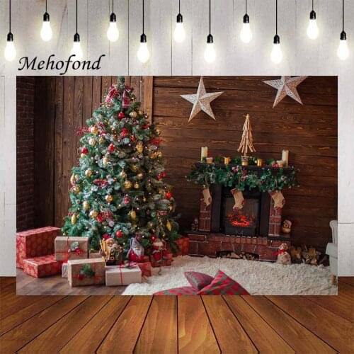 Mehofond Christmas Fireplace Photography Background Gift Glitter Lights Kids Portrait Family Holiday Party Backdrop Photo Studio
